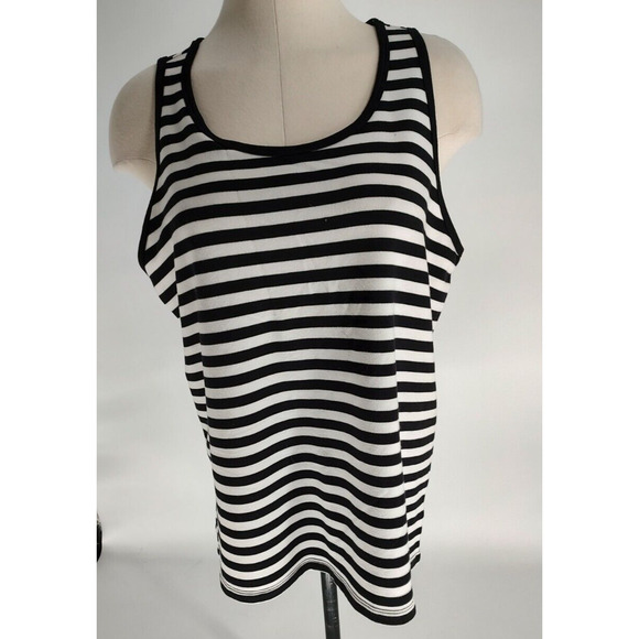 Time and Tru Woman's Black White Strip Tank Top Size XXL 9" Slit Back Hi Low Hem - Picture 1 of 9